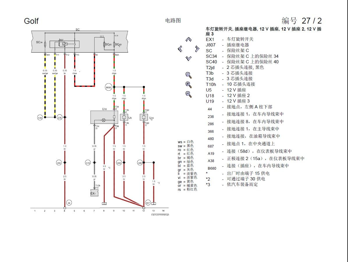 2014款大众高尔夫全车电路图下载