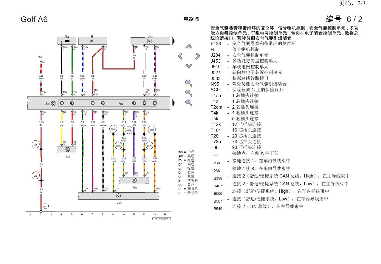 2015款大众高尔夫全车电路图手册下载