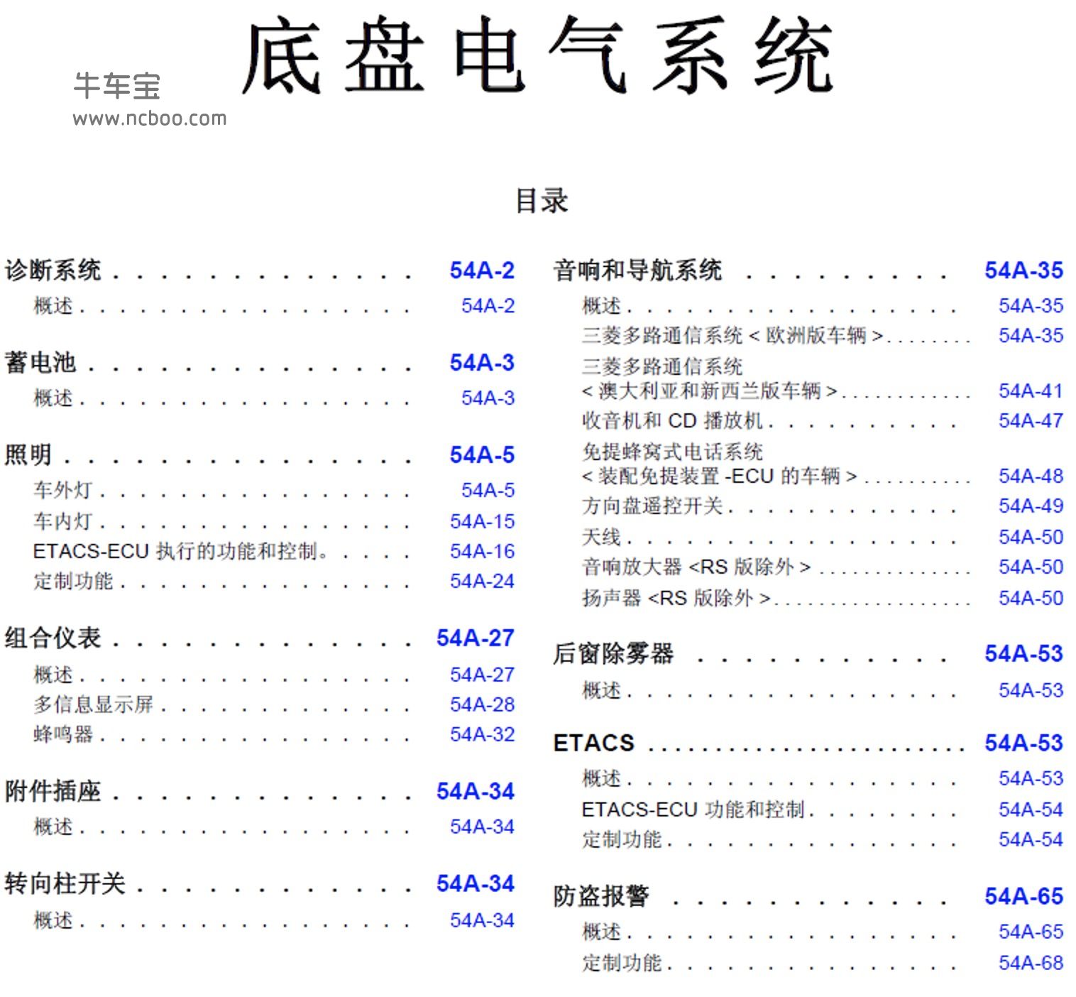 2009款三菱蓝瑟原厂维修手册和电路图资料下载