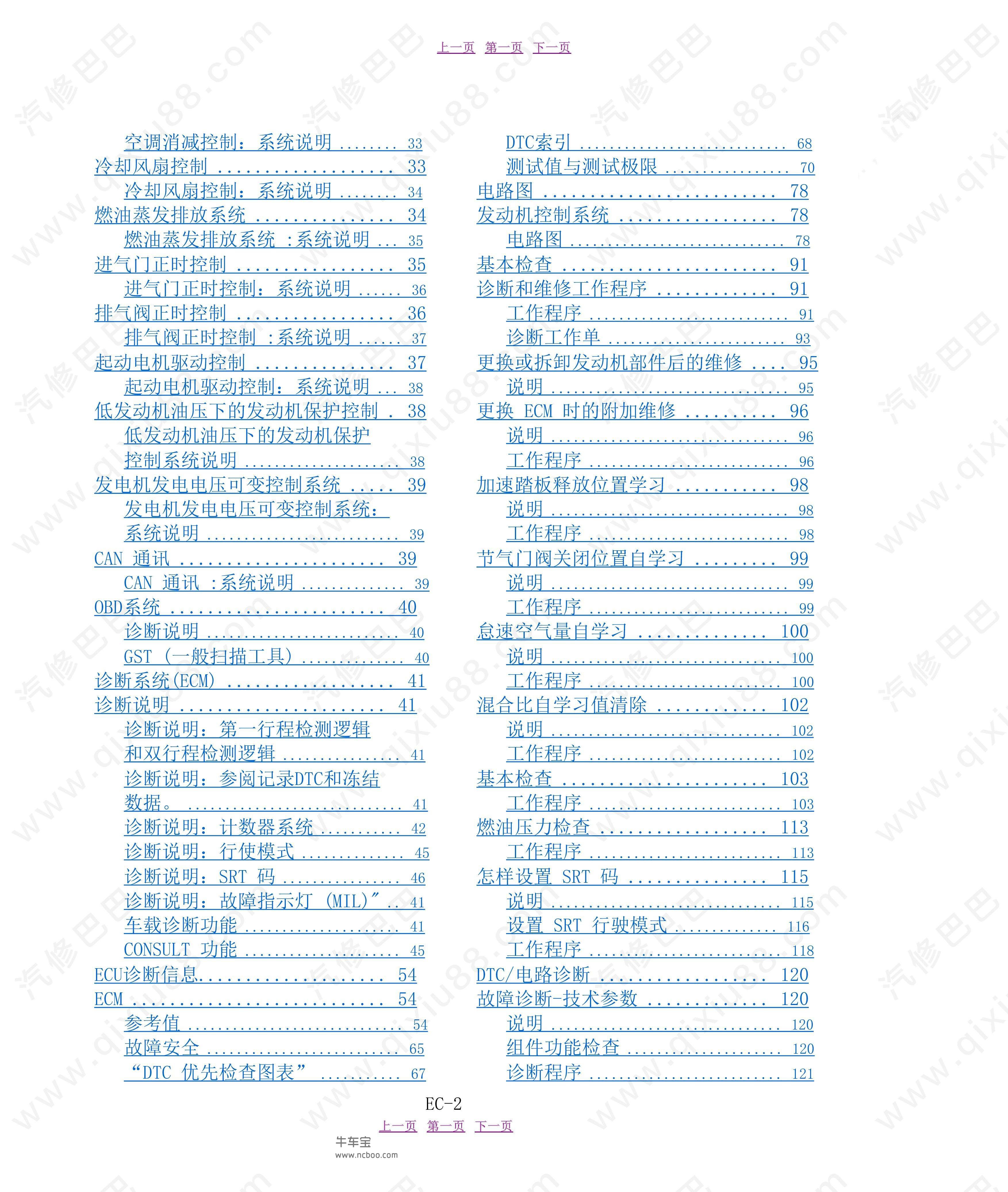 郑州日产NV200发动机控制系统维修手册和电路图