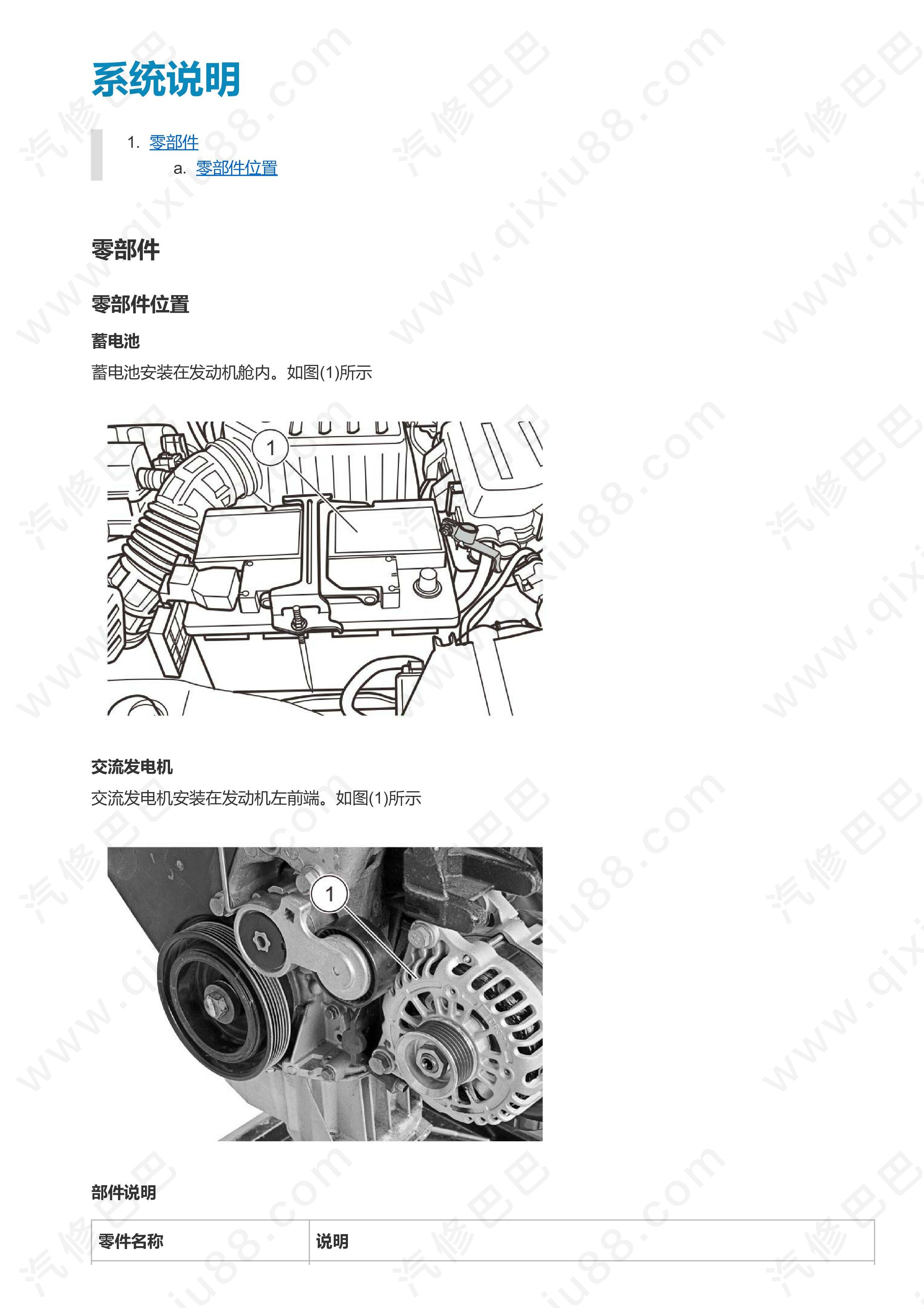 东风风度MX5充电系统拆卸维修手册及线路图