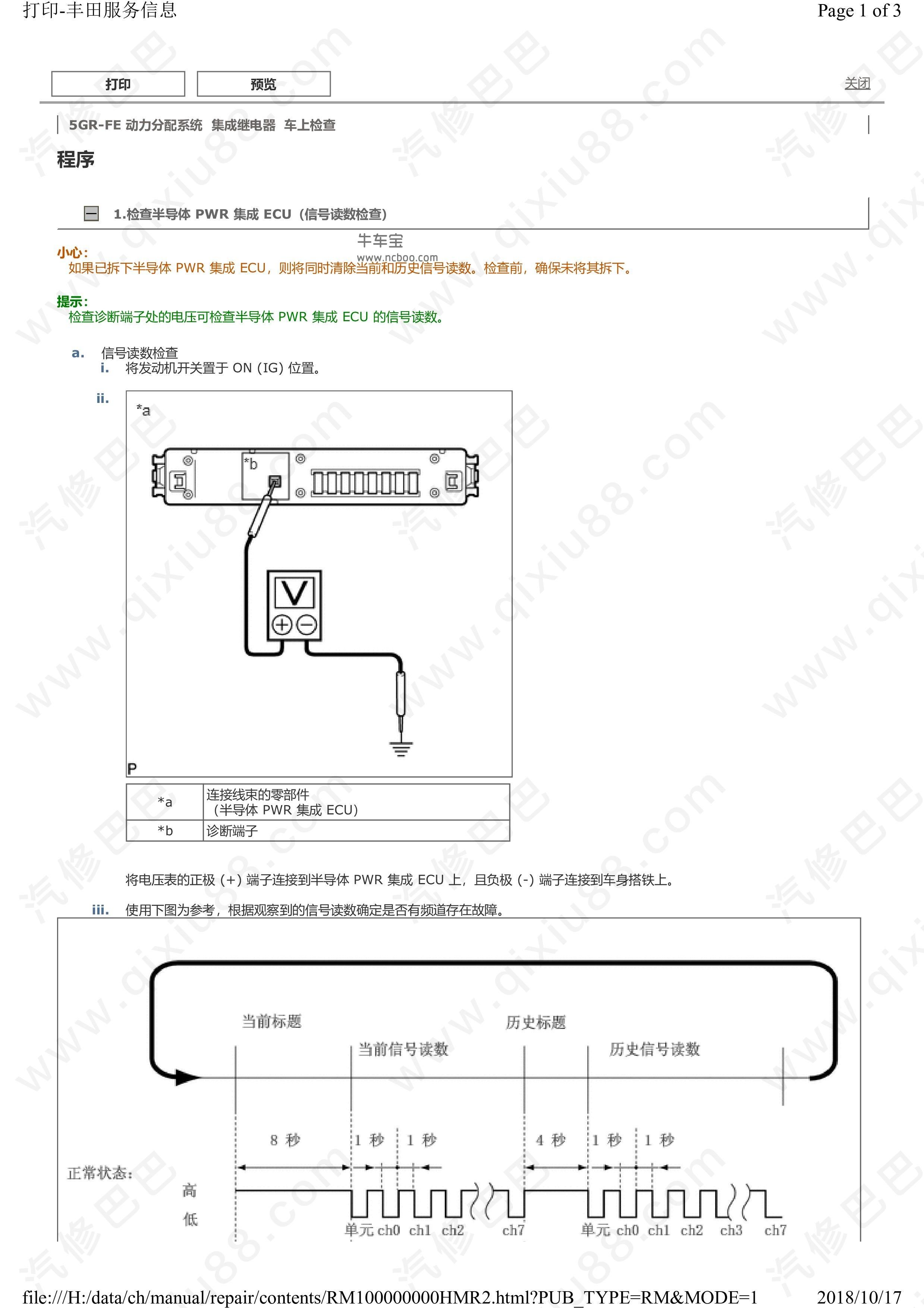 丰田皇冠动力分配ECU系统通信网络维修手册和线路图